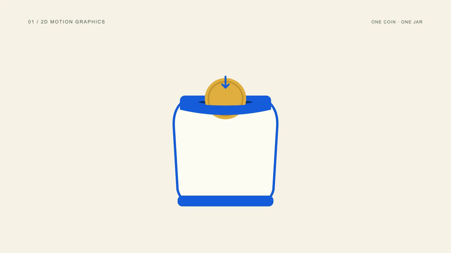 2D motion graphics: one gold coin enters a blue savings jar in a five-second animated example