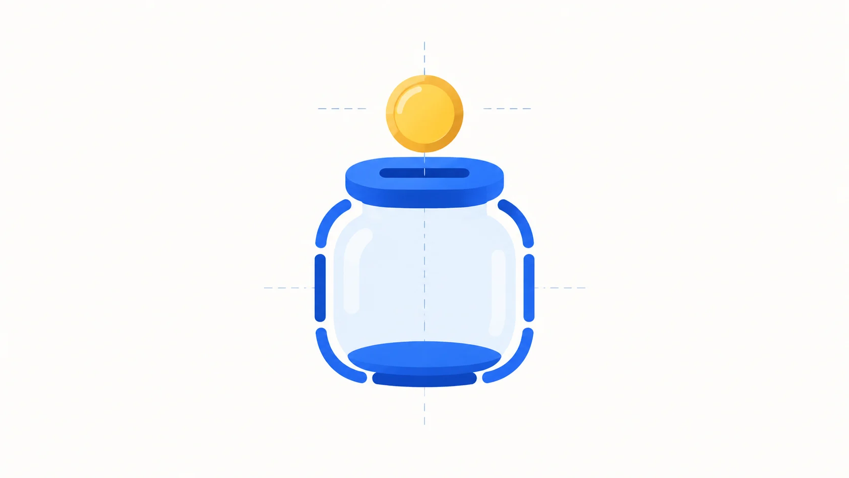 Jar-outline fragments and a single gold coin demonstrate a fictional saving-emblem reveal.