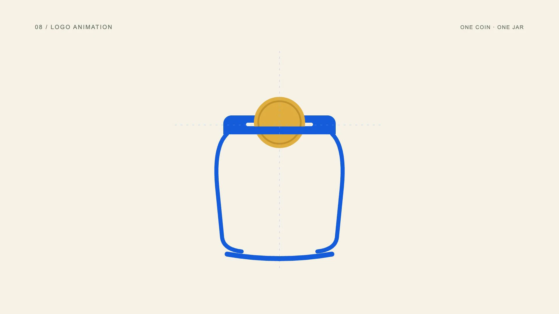 Logo animation: one gold coin enters a blue savings jar in a five-second animated example