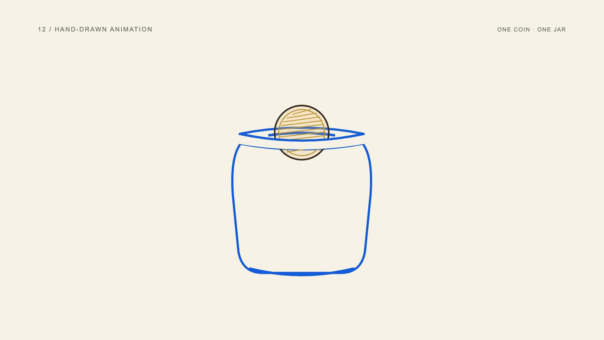 Hand-drawn animation: one gold coin enters a blue savings jar in a five-second animated example