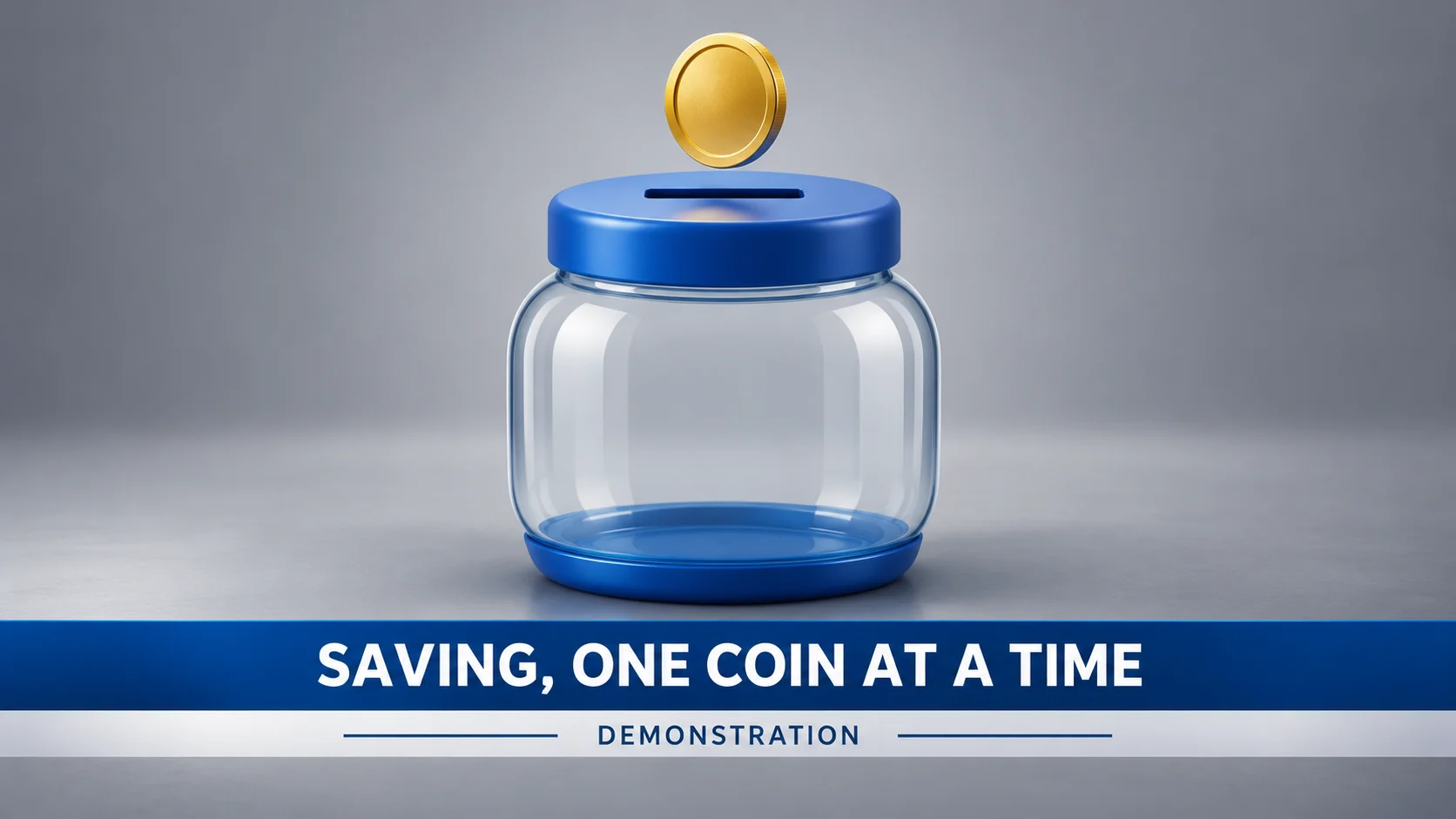 A broadcast lower third frames the same coin-and-jar demonstration without a presenter or live-news claim.